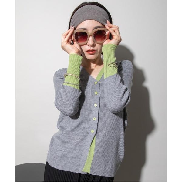 カーディガン バイカラーニットカーデ レディース