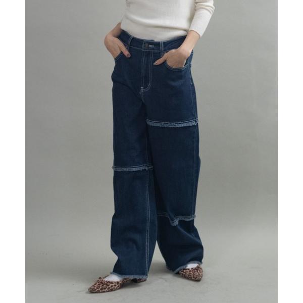 ワイドパンツ ジーンズ デニム デニムパンツ ランダムキリカエ ワイドデニムパンツ レディース