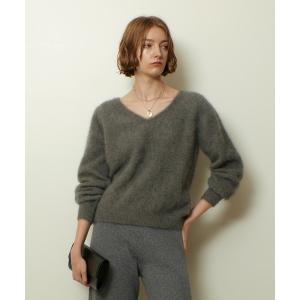 ニット セーター カシミヤブレンドファー加工Ｖプルオーバー レディース