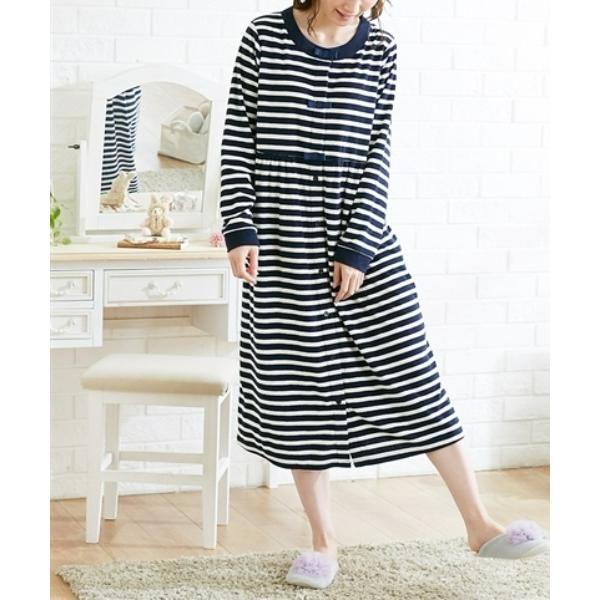 マタニティ マタニティウエア　綿混パイルリボン付長袖ネグリジェ