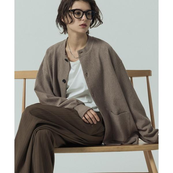 カーディガン 「SLICK/スリック」Pleats Knit Crew Neck Cardigan/...