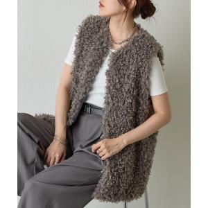 ベスト ジレ プードルフェイクファーロングベスト レディース