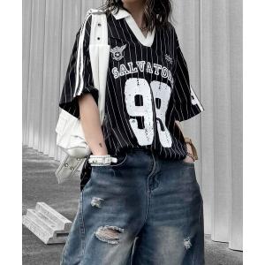 tシャツ 半袖 「BLACKQUEEN」ストライプユニフォームTシャツ レディース