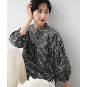 ブラウス シャツ 「洗える」ストライプギャザー袖ブラウス レディース