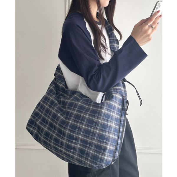 ショルダーバッグ バッグ 「A4収納可」ギャザーショルダーチェック柄バッグ レディース
