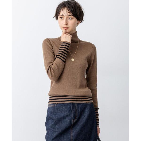 ニット セーター ウーステッドウール リブタートル ボーダー ニット レディース