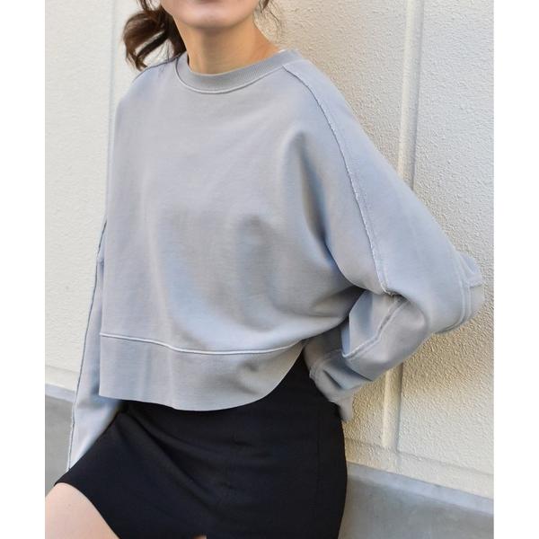 トレーナー スウェット 「spiritoso」裏毛ピグメントラグランクロップドスウェット レディース