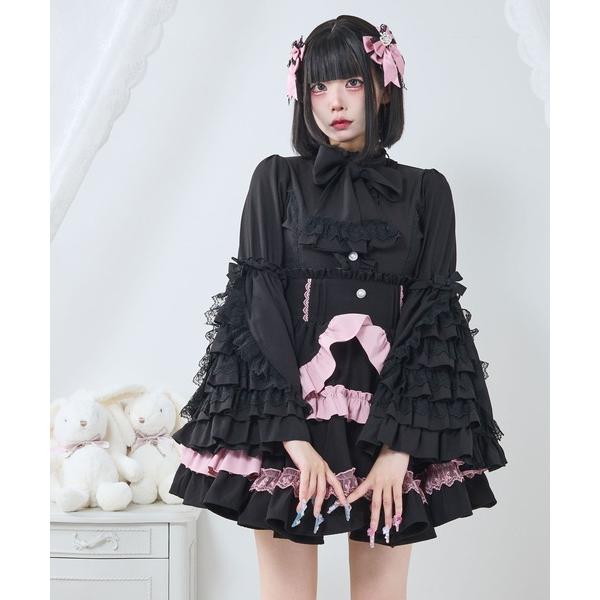 ブラウス シャツ フリルハイネックレースリボンプリンセスブラウス レディース