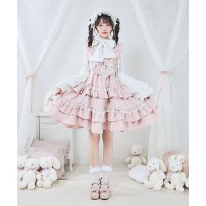 ジャンパースカート フリルたっぷりはしごレースリボンジャンスカ