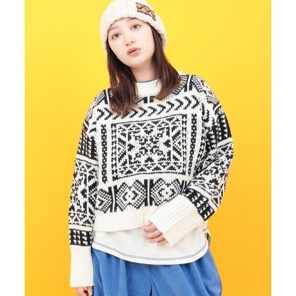 ニット セーター Orale! バンダナ柄ジャガードニットプルオーバー レディース