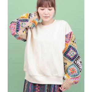 tシャツ Rico スウェットｘハンドクロシェプルオーバー レディース