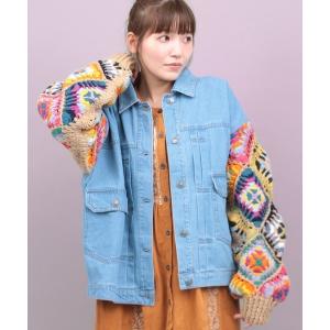 デニムジャケット gジャン Rico ハンドクロシェスリーブデニムジャケット レディース