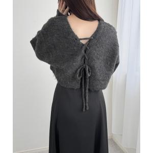 ワンピース レースアップニットトップス+フレアワンピースセット「高身長サイズMT/低身長サイズS有り」