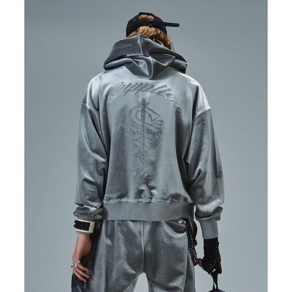 パーカー ベロアフーディ｜Cross Rhinestone Velour Zip Hoodie｜SU...