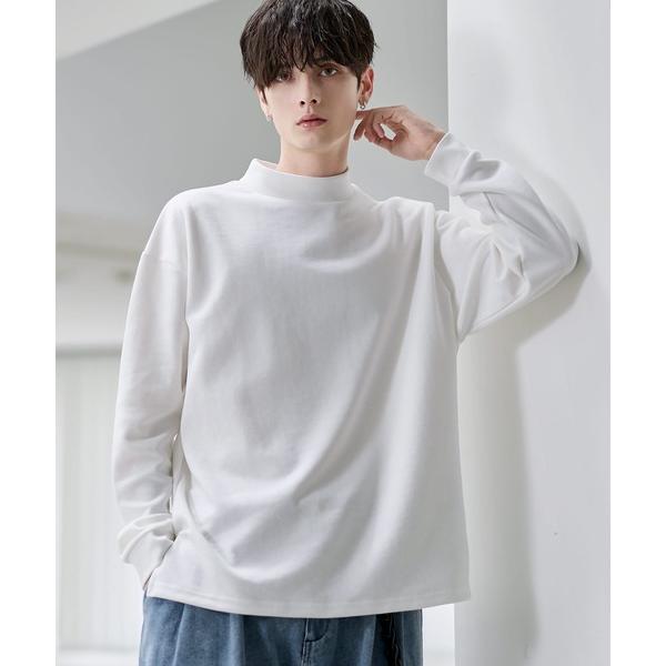 tシャツ コットンポンチ/フェイクスウェード モックネックロングTシャツ メンズ レディース