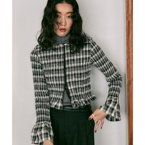 ブラウス シャツ Shirred  frills blouse / シャーリングフリルブラウス レデ...