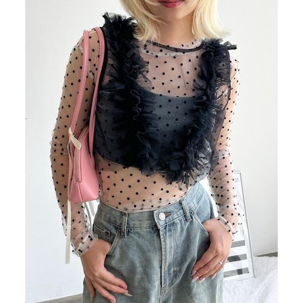 tシャツ CS　ドットシースルートップス レディース