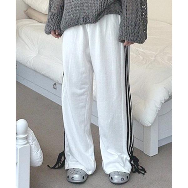 ワイドパンツ パンツ サイドラインリボントラックパンツ レディース