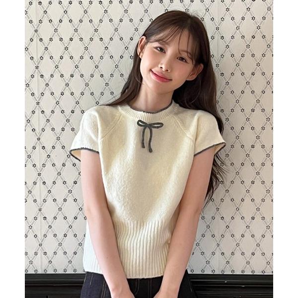 ニット セーター 「着用動画あり・4色展開」キュートリボンニットベスト レディース