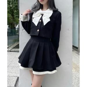 セットアップ リボン付きバイカラーセットアップ レディース