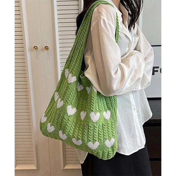 トートバッグ ハートデザインニットトートバッグ レディース