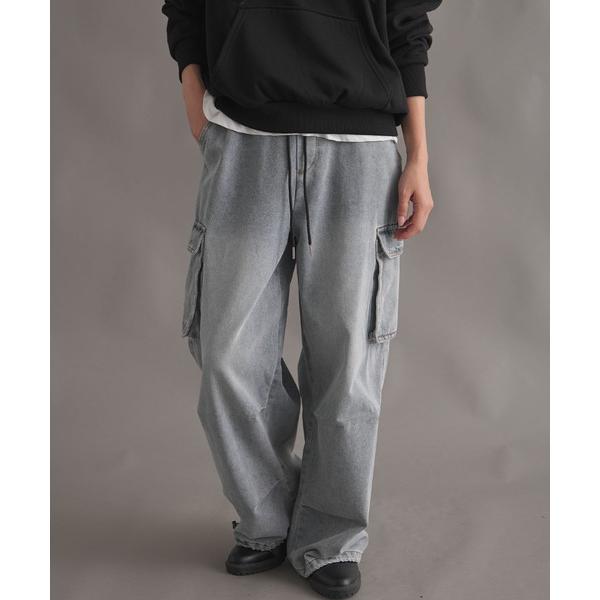 ワイドパンツ ジーンズ デニム デニムパンツ デニムボリュームワイドカーゴパンツ レディース