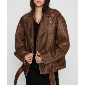 レザージャケット ライダース BELTED OVER VINTAGE ジャケット レディース