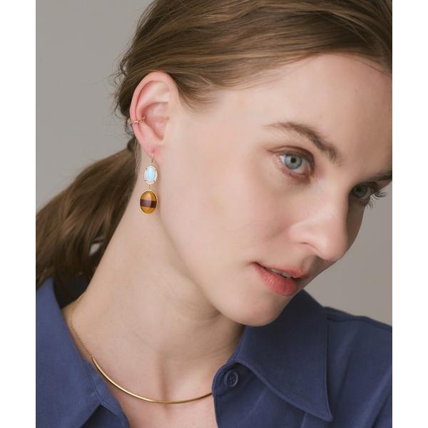 ピアス ゴールドラブラドライト／アンバーピアス レディース