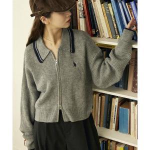 カーディガン U.S. POLO ASSN. × PUBLUX/ユーエスポロアッスン 襟ライン入り ドライバーズニット　限定展開 レディース