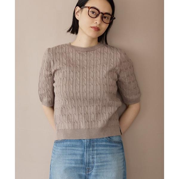 ニット セーター ケーブル5分袖ニットプルオーバー レディース