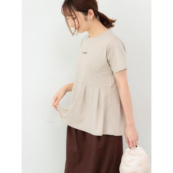 刺繍入りスムース切替トップス レディース