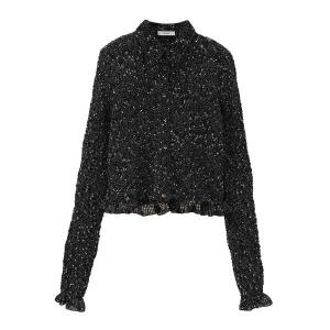 ブラウス シャツ CLANE/クラネ/MIX MESH GATHER SHIRT レディース