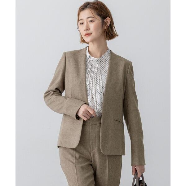 ジャケット ノーカラージャケット 「洗える」ウールライクカルゼ ノーカラー ジャケット レディース