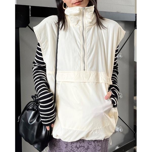 ベスト ジレ 「＆soiree」ハーフジップ中綿アノラックベスト レディース