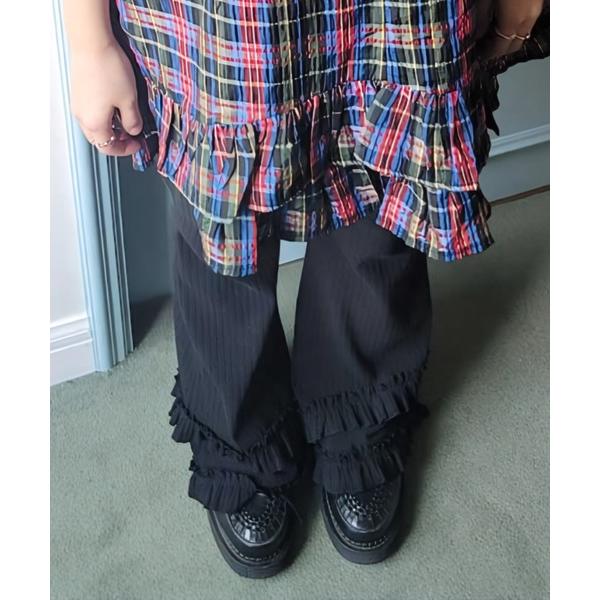 パンツ フリルフレアリブパンツ レディース