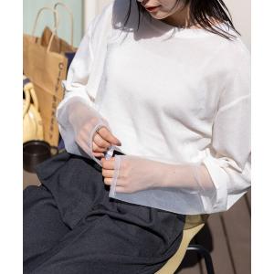 tシャツ 袖切り替えシアーベロアトップス / ウォッシャブル「THE CRAFT CREW PRODUCTS」 レディース