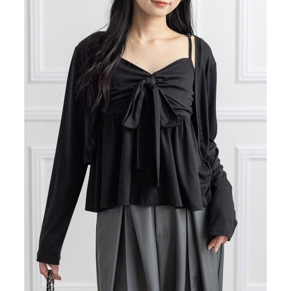 tシャツ フロントリボンビスチェ＆カットボレロセット「オフィスカジュアル リボン フェミニン」 レデ...