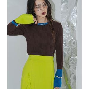 ニット セーター フレア袖配色プルオーバーニット レディース