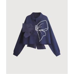 ブラウス シャツ Ribbon Motif Navy Shirt レディース