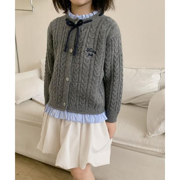 カーディガン  「aimoha-KIDS-」キッズ ケーブル編み レイヤード風カーディガン キッズ ...