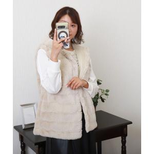 ベスト ジレ フェイクファー＆キルト リバーシブルフードベスト レディース