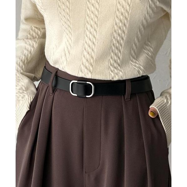 ベルト 上質レザーでスタイリングを格上げ牛床革ピンレススクエアーバックルレザーベルト レディース