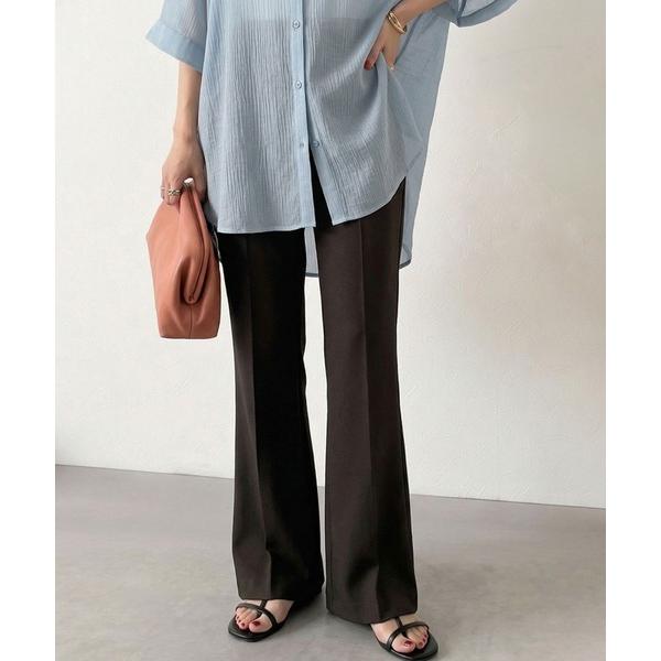 スラックス パンツ エレガントなフレアシルエットで、スタイルアップを実現！ブラッシュドジャージーセミ...
