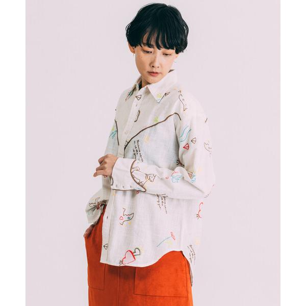 ブラウス シャツ Freada/フリーダ モチーフ刺繍 柄シャツ レディース