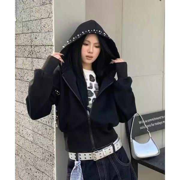 パーカー パール付きパーカー レディース