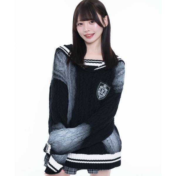 ニット セーター 「TRAVAS TOKYO/トラバス トーキョー」顔料加工セーラーカラーケーブルニ...