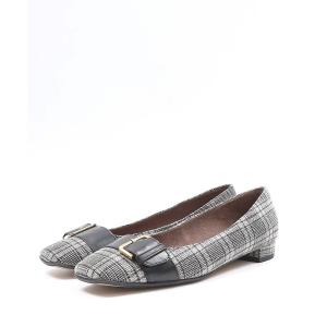 パンプス 「本革」ベルトデザインスクエアトゥパンプス