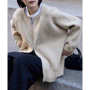 カーディガン バイカラー配色ダブルフェイスルーズニットカーディガン レディース