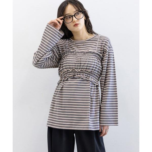 tシャツ フリルビスチェセット/ウエストタックルーズボーダープルオーバー レディース