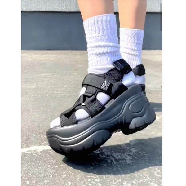 「R&amp;E」 フラットサンダル M ブラック レディース